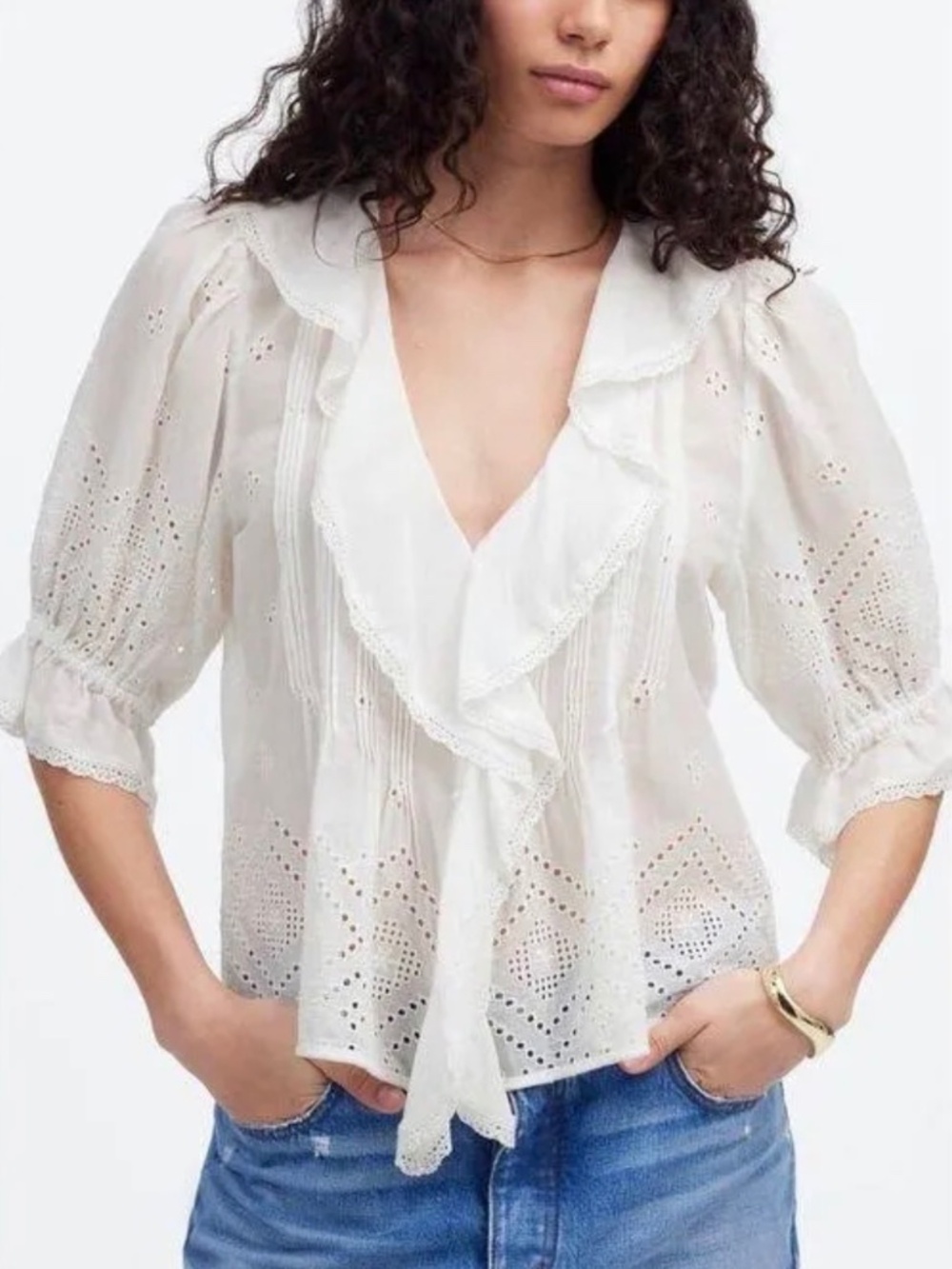 Madewell Ruffle Sleeve Blouse white (XL)